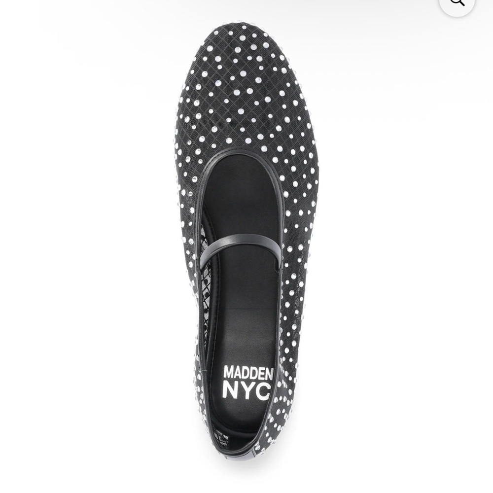 Black Mesh Ballet Flats with Rhinestones - Picture 3 of 4